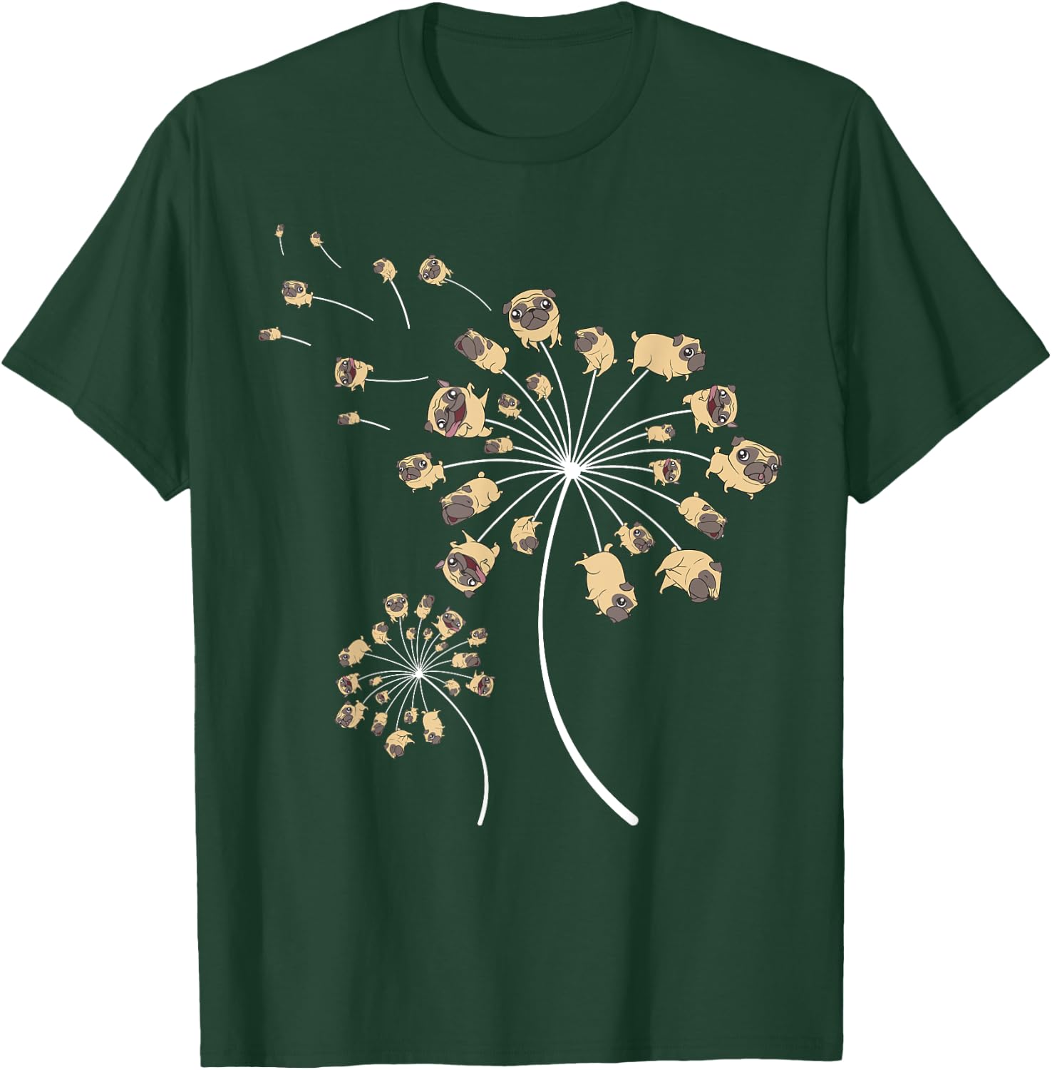 Funny Pug Gift Women Cool Flower Dog Dandelion Lover T-Shirt - T-Shirt | Forest