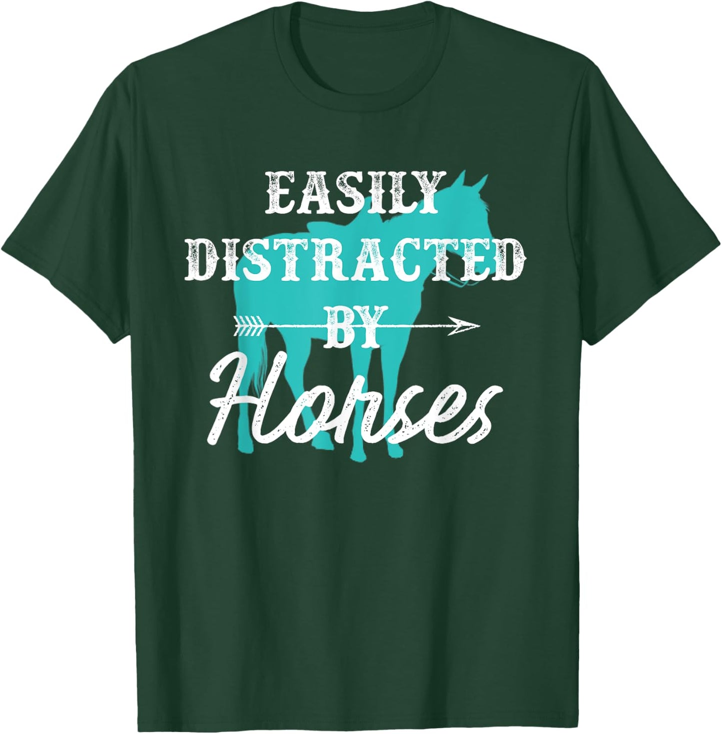 Easily Distracted By Horses Turquoise Western Horse Gift T-Shirt - T-Shirt | Forest