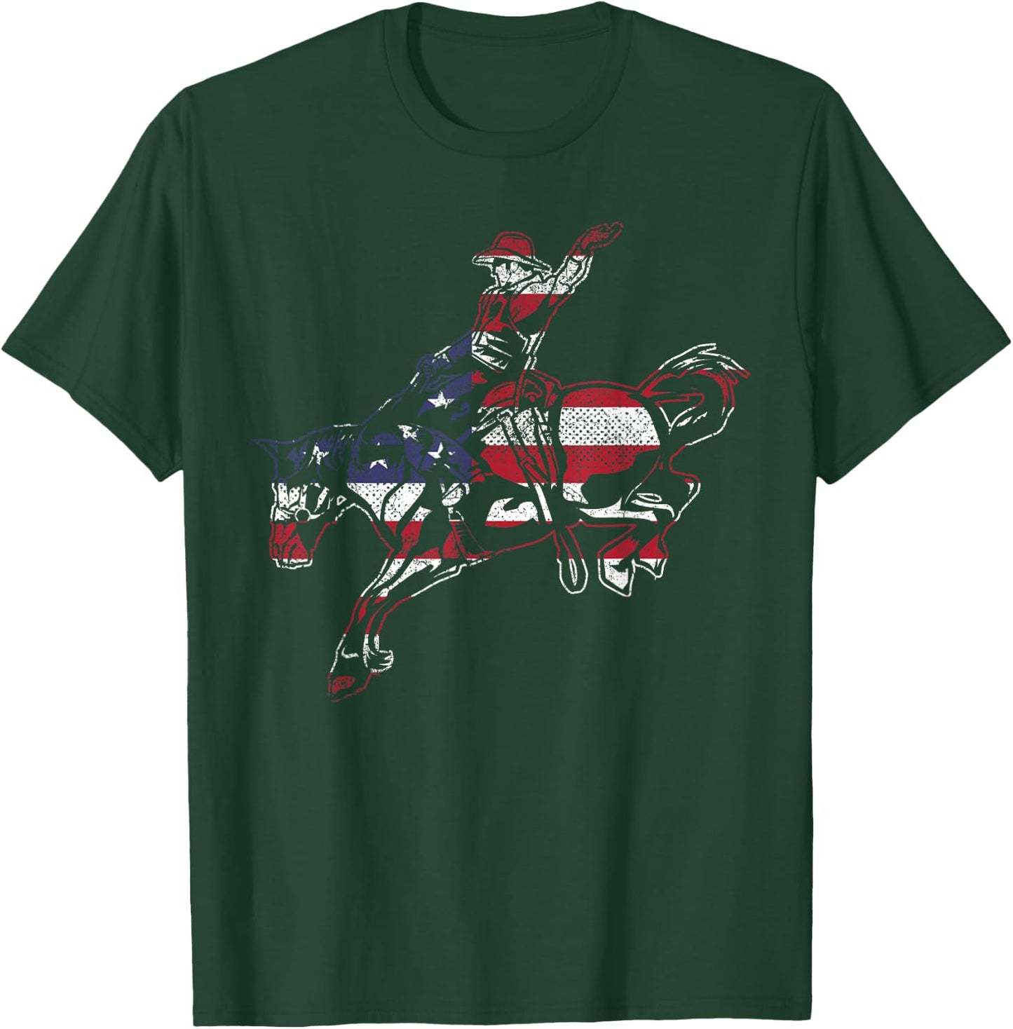 Fourth 4TH of July Horse Cowboy American Flag USA Patriotic T-Shirt - T-Shirt | Forest