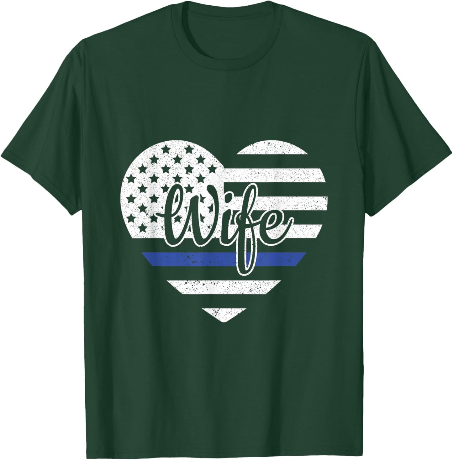 USA Heart Police Officer Wife Blue Line Police Wife Support T-Shirt - T-Shirt | Forest