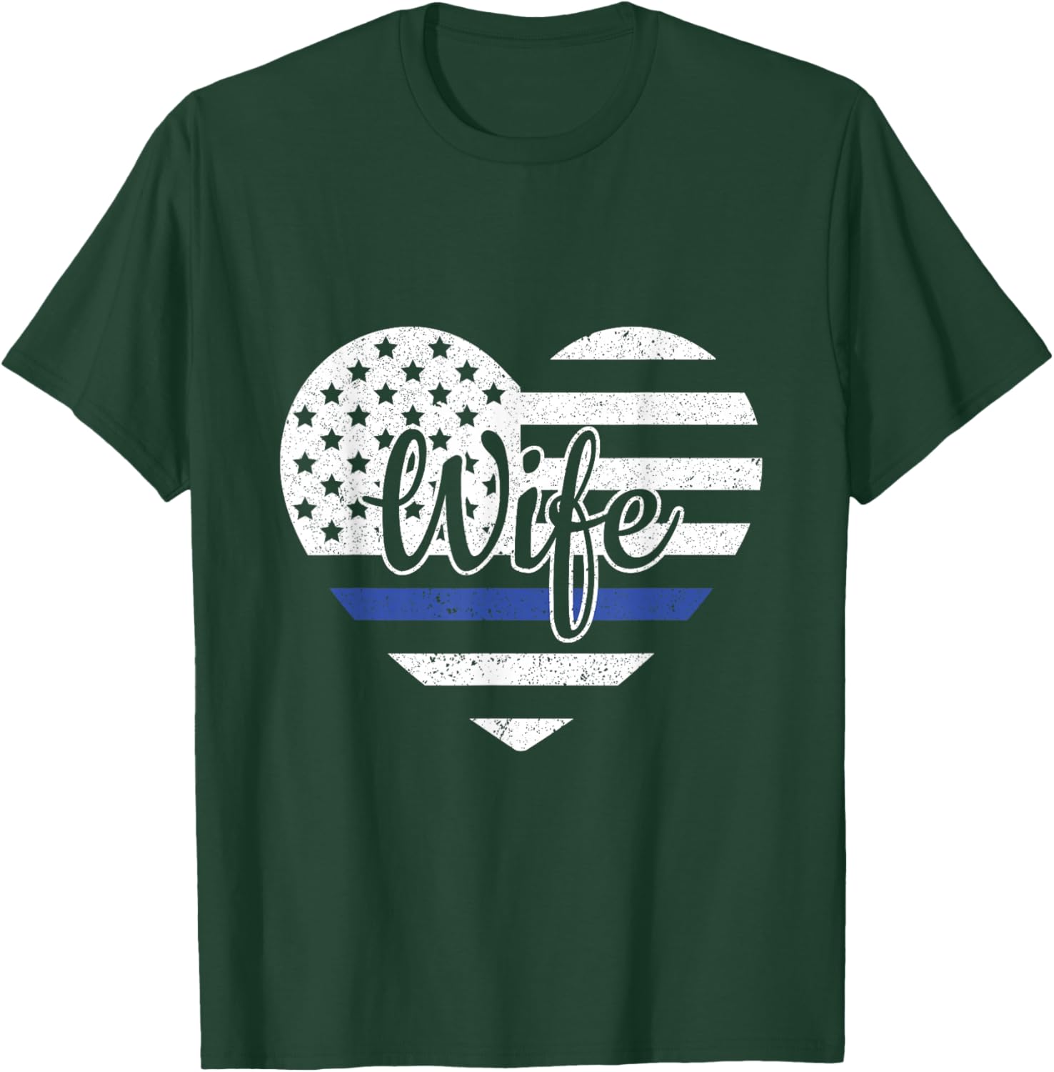 USA Heart Police Officer Wife Blue Line Police Wife Support T-Shirt - T-Shirt | Forest