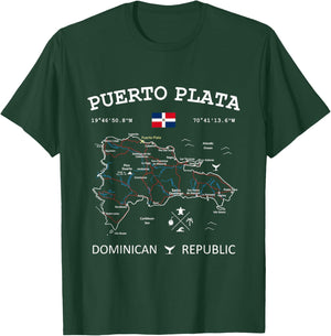 Puerto Plata Dominican Republic Flag Travel Map Coordinates T-Shirt - T-Shirt | Forest