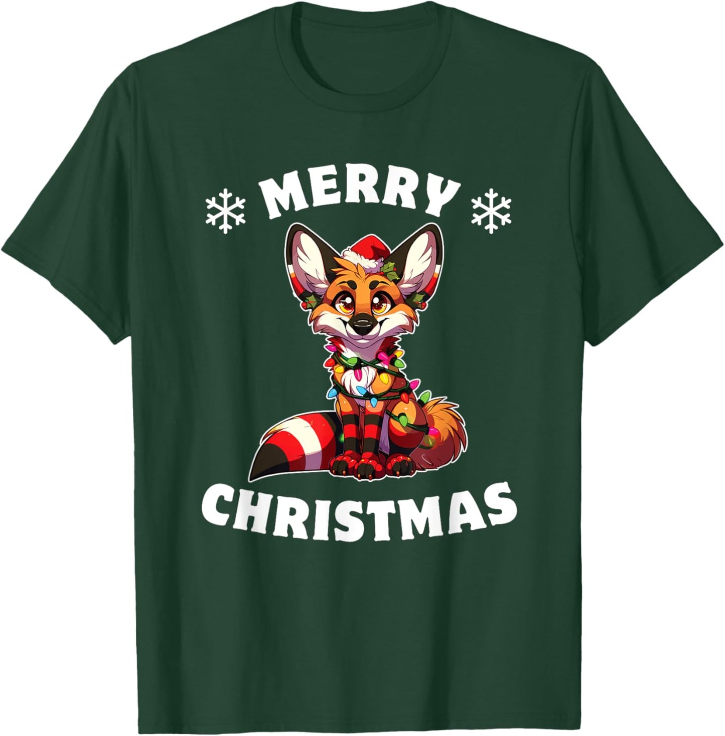 Christmas Hat Christmas Fairy Lights Maned Wolf T-Shirt - T-Shirt | Forest