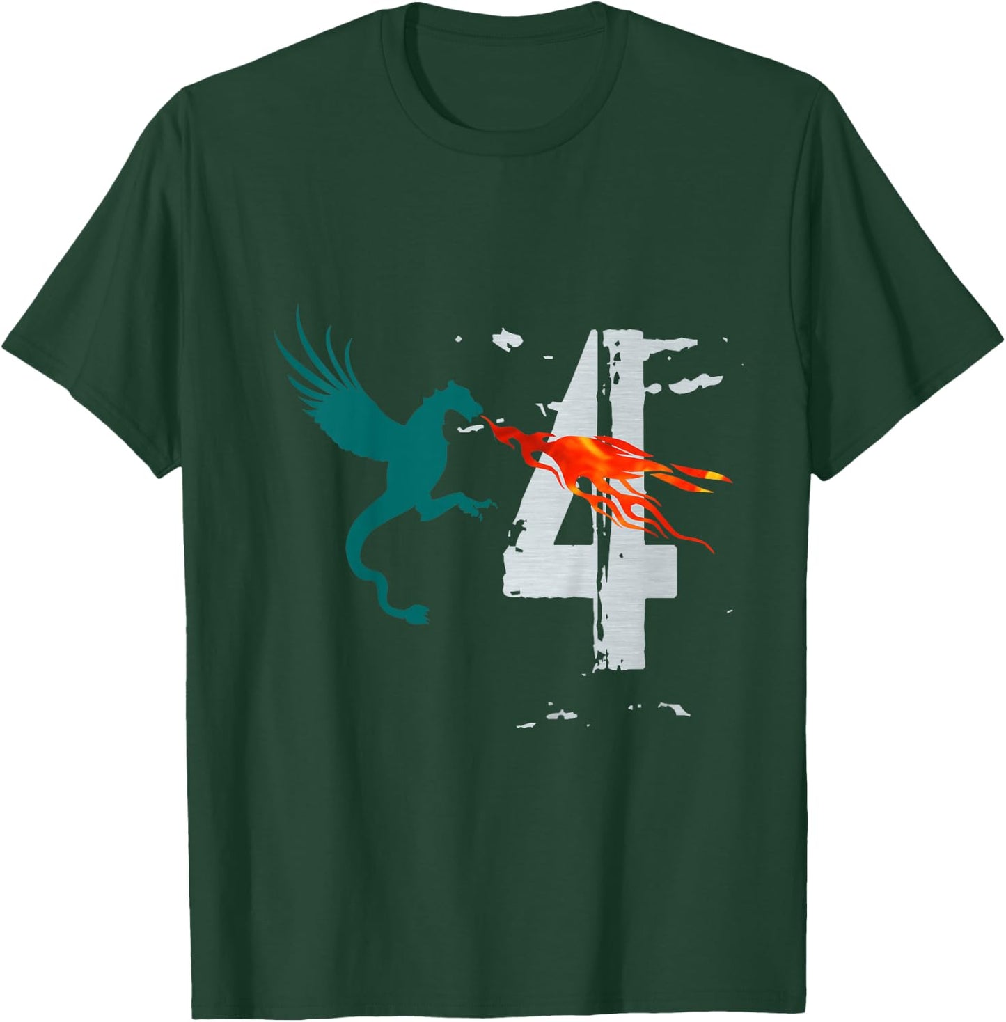 Kids Boys Girls 4 Year Old Birthday Dragon Shirt 4th Birthday T-Shirt - T-Shirt | Forest