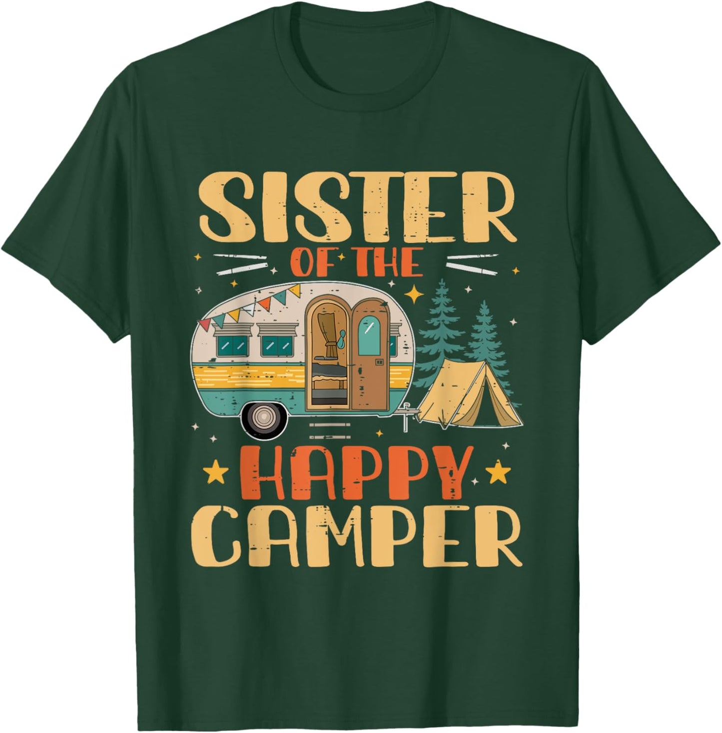 Sister of Happy Camper 1st Birthday Party Retro Sister T-Shirt - T-Shirt | Forest