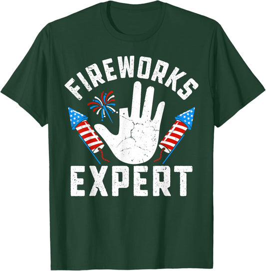 Missing Finger Fireworks Expert Funny 4th Of July Patriotic T-Shirt - T-Shirt | Forest