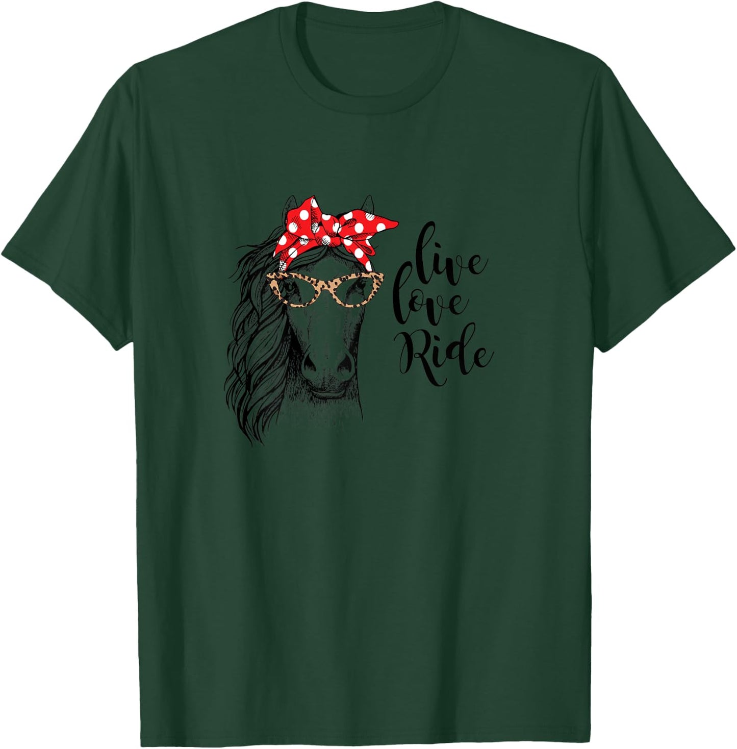 Fun Horseback Riding Shirt Live Love Ride Horse with Bow 2XL T-Shirt - T-Shirt | Forest