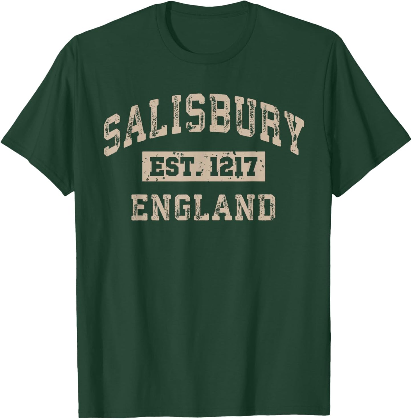 Salisbury England UK Est. Year Athletic Beige Distressed T-Shirt - T-Shirt | Forest