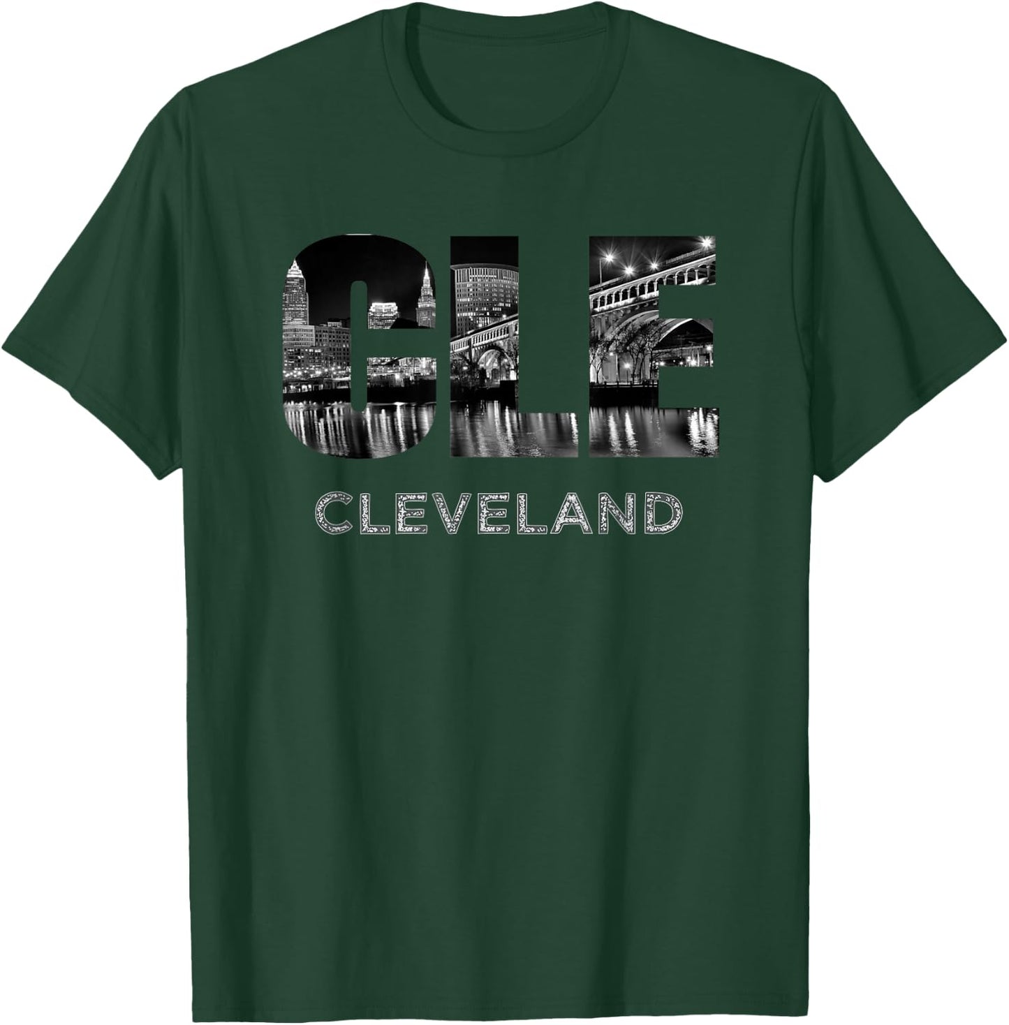 CLE The Land Night Downtown Cleveland Skyline Art Ohio Gifts T-Shirt - T-Shirt | Forest