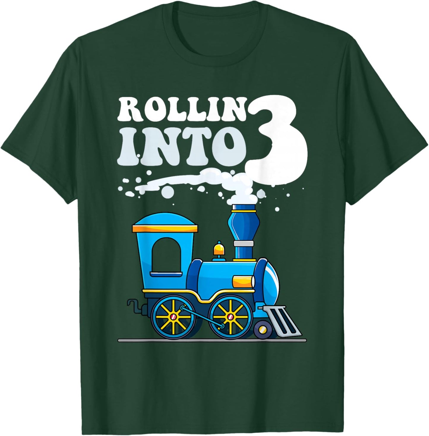 Rollin' Into 3 Train 3rd Birthday Party Three Years Old Boys T-Shirt - T-Shirt | Forest