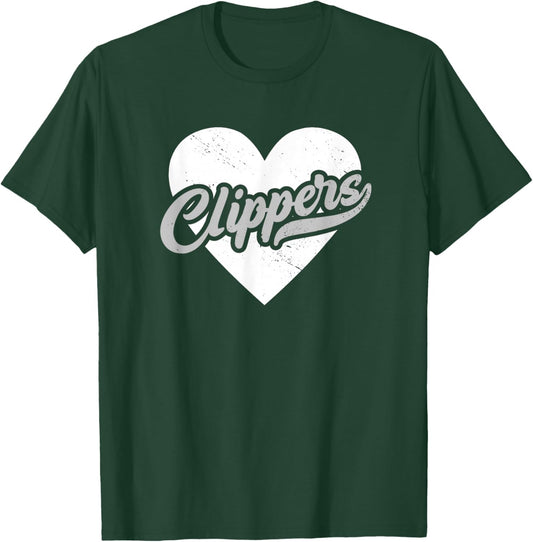 Vintage Clippers High School Go Clippers Pride Heart T-Shirt - T-Shirt | Forest