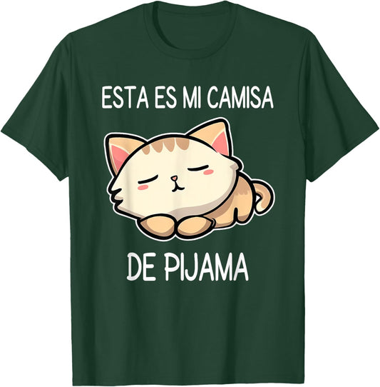 Sleepy Cat Pyjamas Spanish Pijama Cute Sleeping Cat Women Girls Kids T-Shirt - T-Shirt | Forest