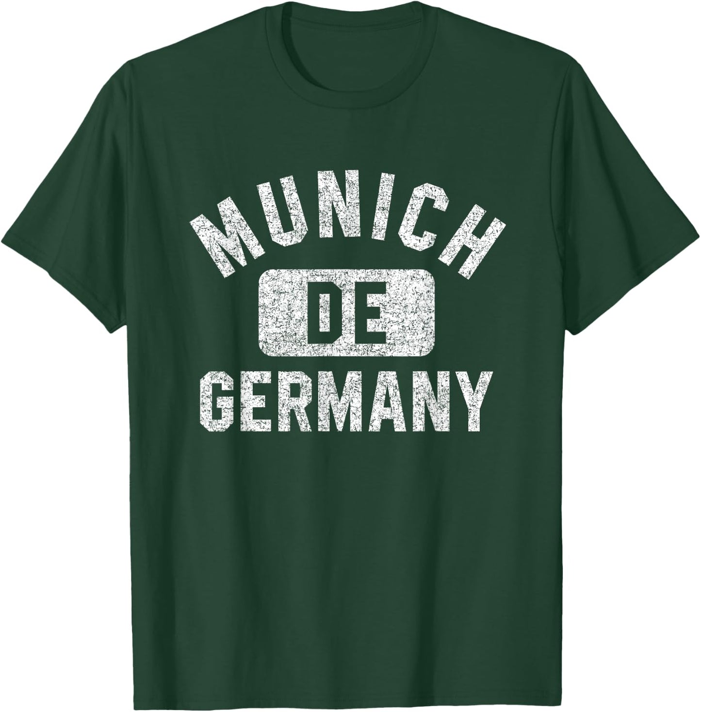 Munich Germany Gym Style Distressed White Print T-Shirt - T-Shirt | Forest