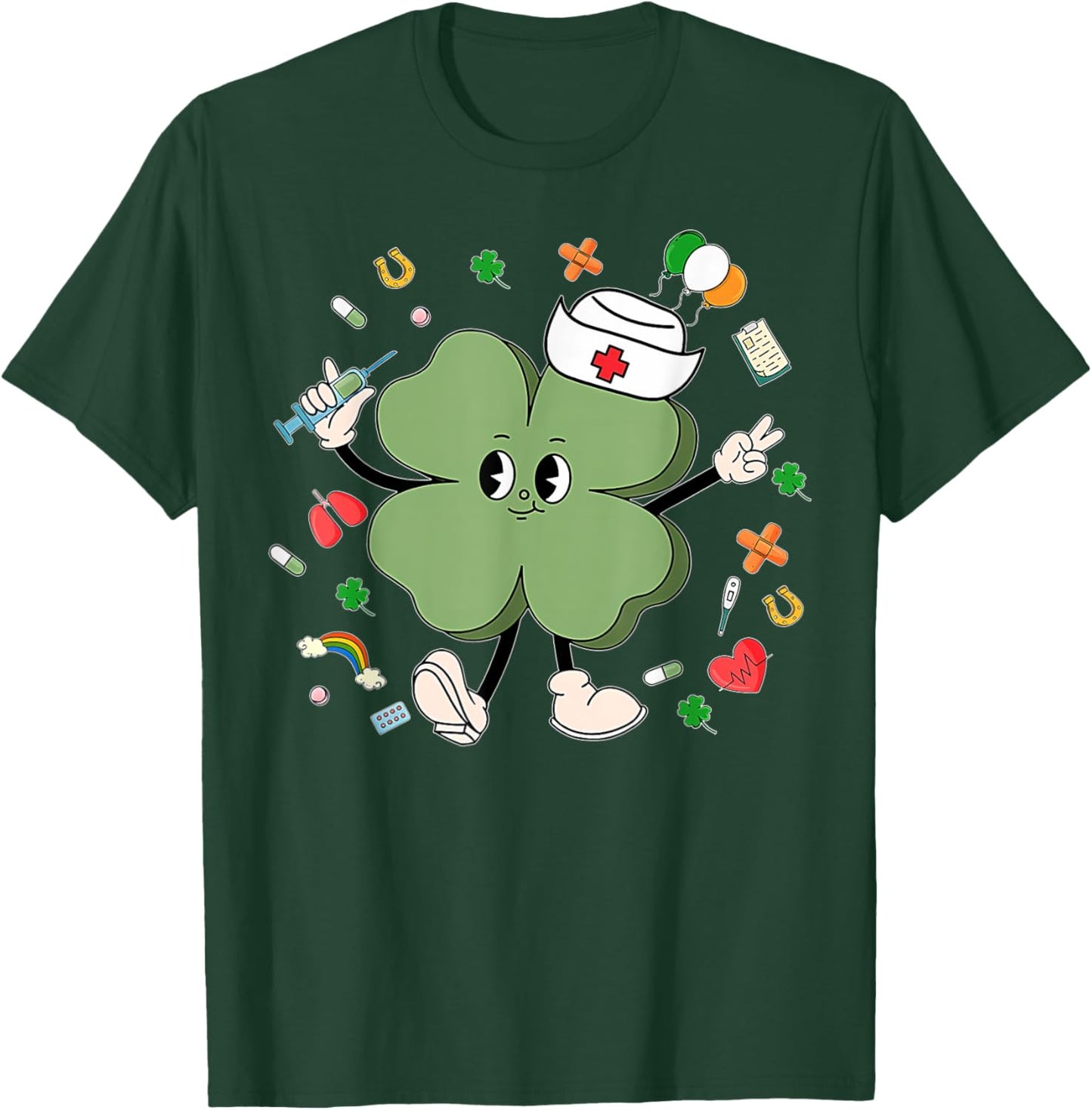 St Patricks Day Nurse Shamrock Saint Pattys Scrub Top Women T-Shirt - T-Shirt | Forest