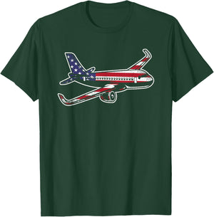 Vintage Fly Planes Airplane American Flag Pilot Aviation T-Shirt - T-Shirt | Forest