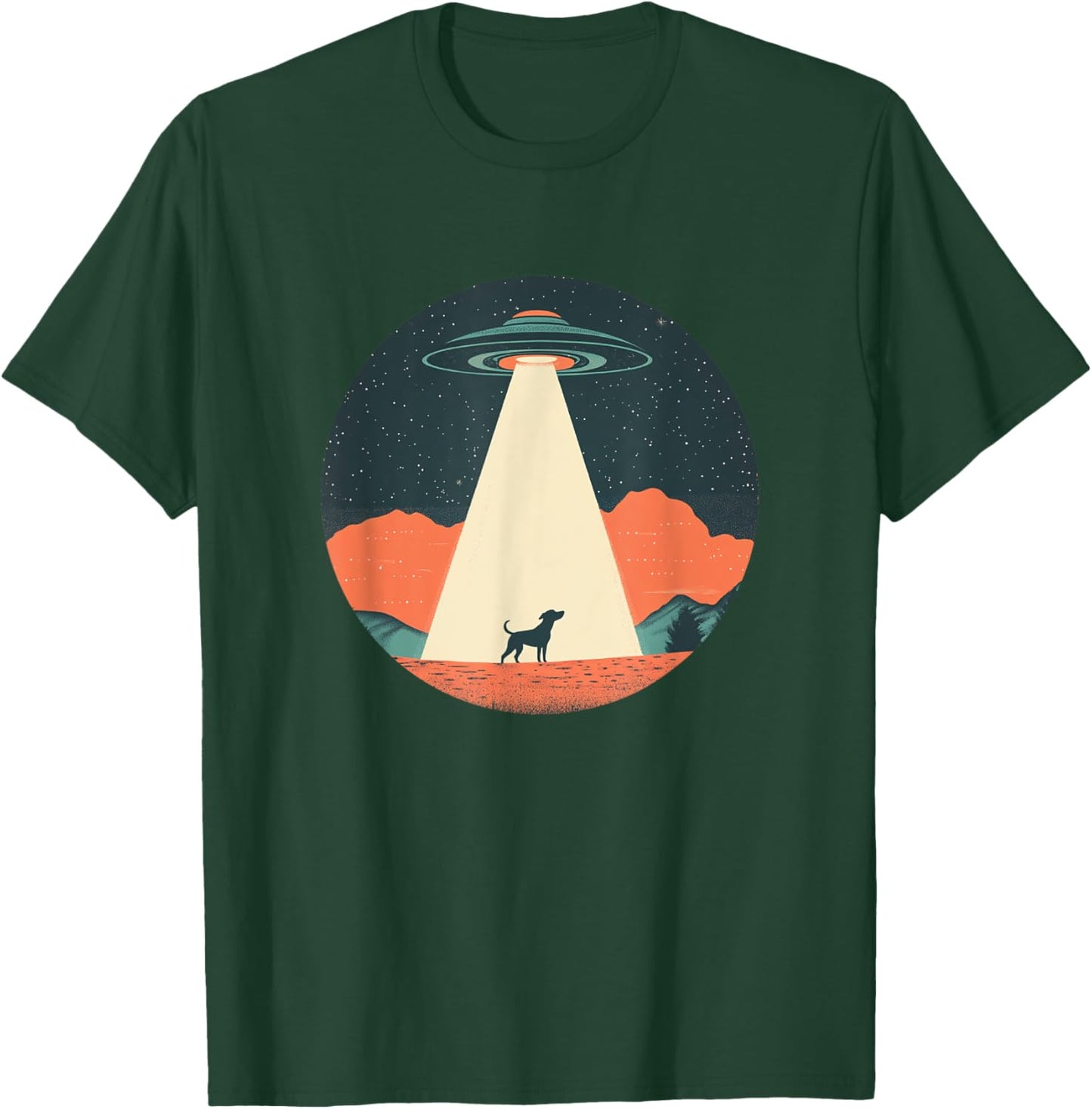 Funny UFO Beaming a Dog Up for Cosmic Fun T-Shirt - T-Shirt | Forest