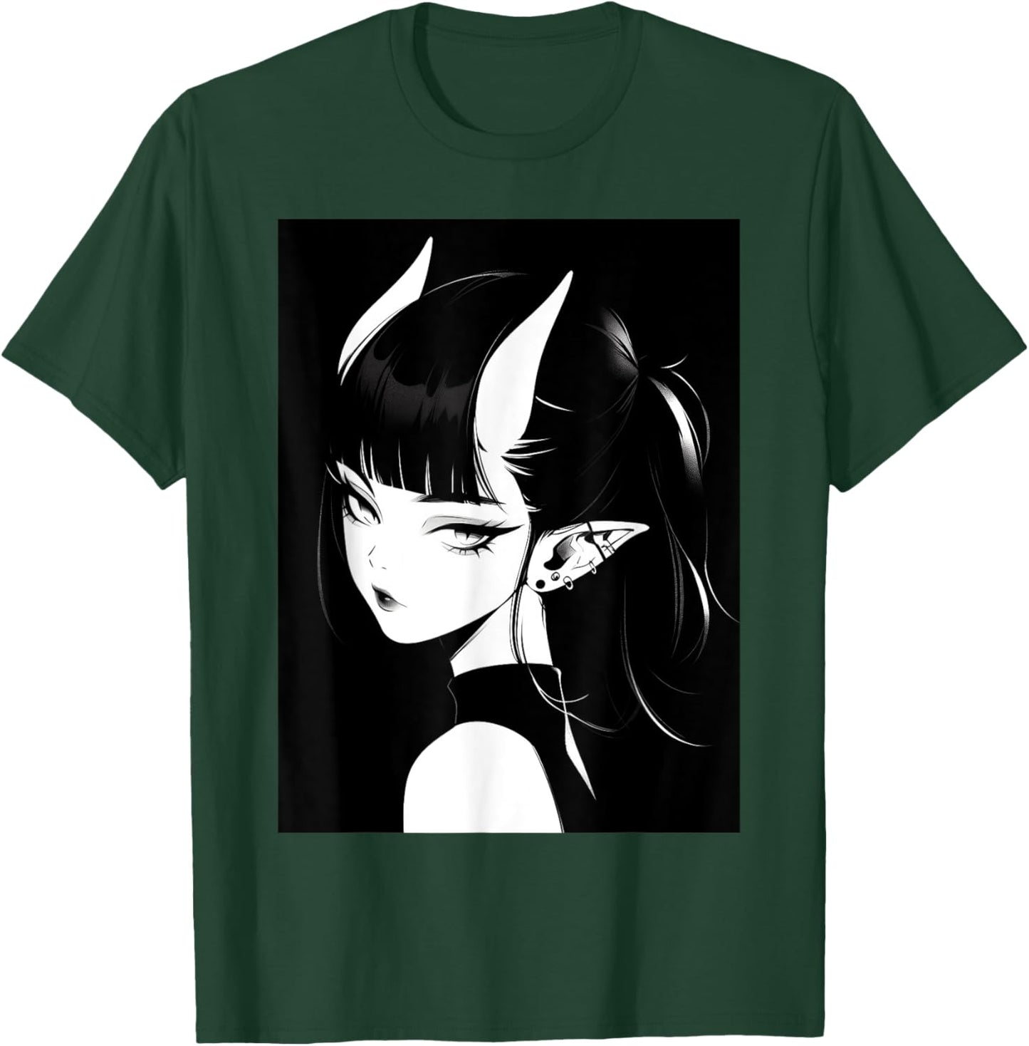 Anime Girl Horns Soft Grunge Waifu Gothic Girl T-Shirt - T-Shirt | Forest