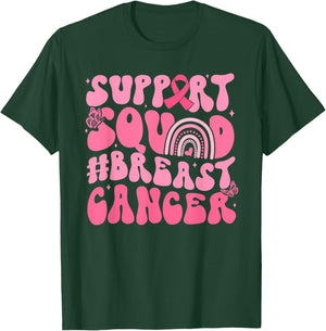 Boho Groovy Pink Rainbow Breast Cancer Support Squad T-Shirt - T-Shirt | Forest