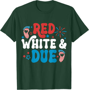 Red White and Due 4th Of July Pregnancy Announcement Women T-Shirt - T-Shirt | Forest