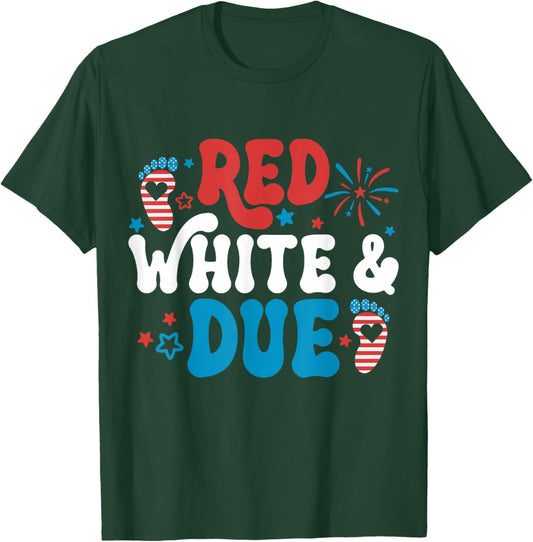 Red White and Due 4th Of July Pregnancy Announcement Women T-Shirt - T-Shirt | Forest