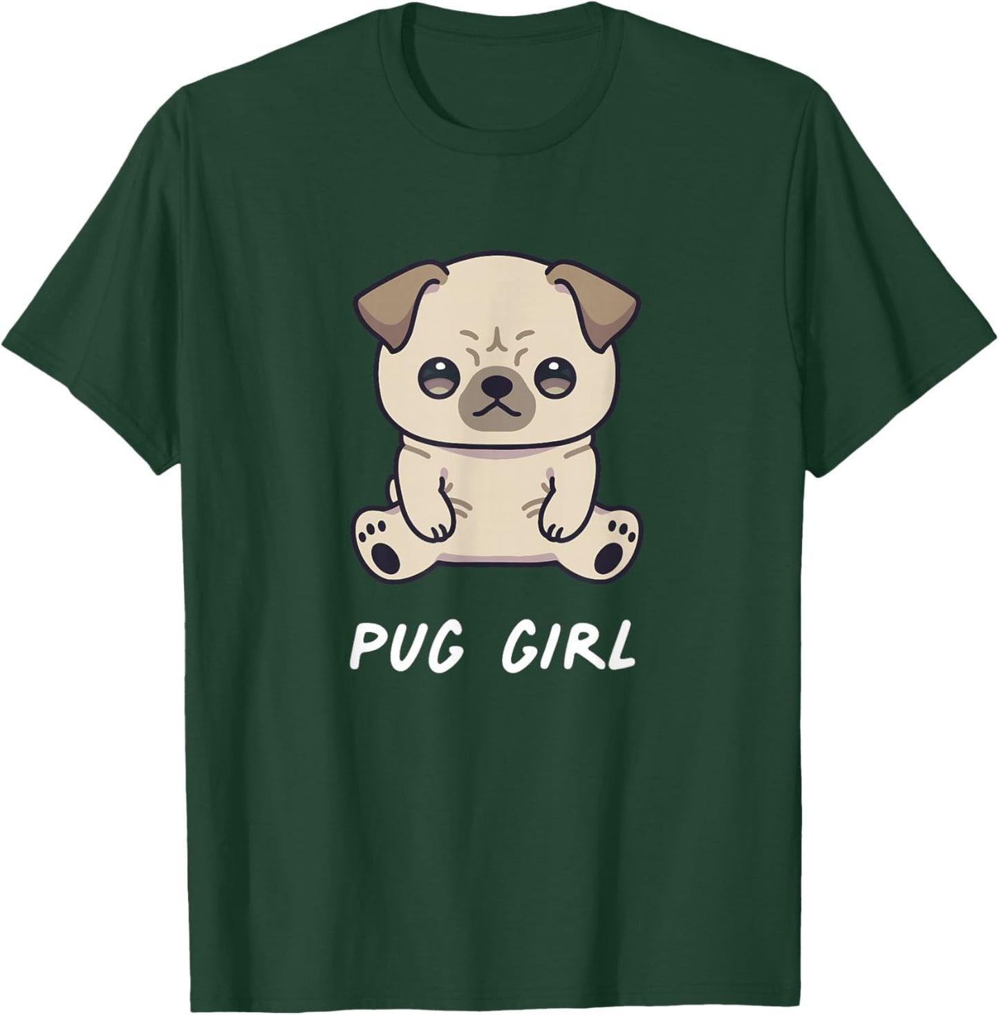 Pug Girl Cute Funny Kawaii Anime Dog Lover Owner Family T-Shirt - T-Shirt | Forest