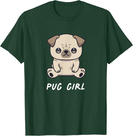 Pug Girl Cute Funny Kawaii Anime Dog Lover Owner Family T-Shirt - T-Shirt | Forest