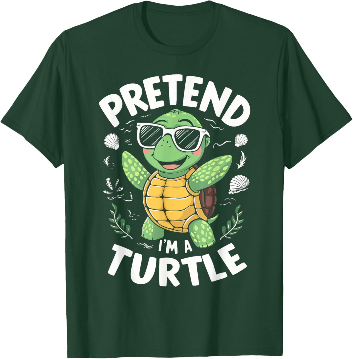 Pretend I'm A Turtle Halloween Party Pretend I'm A Turtle Funny Lazy Halloween Matching -Adults, -Kids Black Cartoon Turtle Neck Short Sleeve Size: Small T-Shirt - T-Shirt | Forest