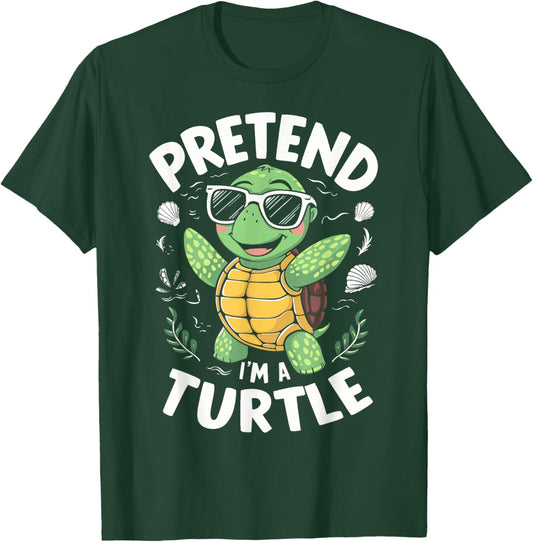 Pretend I'm A Turtle Halloween Party Pretend I'm A Turtle Funny Lazy Halloween Matching -Adults, -Kids Black Cartoon Turtle Neck Short Sleeve Size: Small T-Shirt - T-Shirt | Forest
