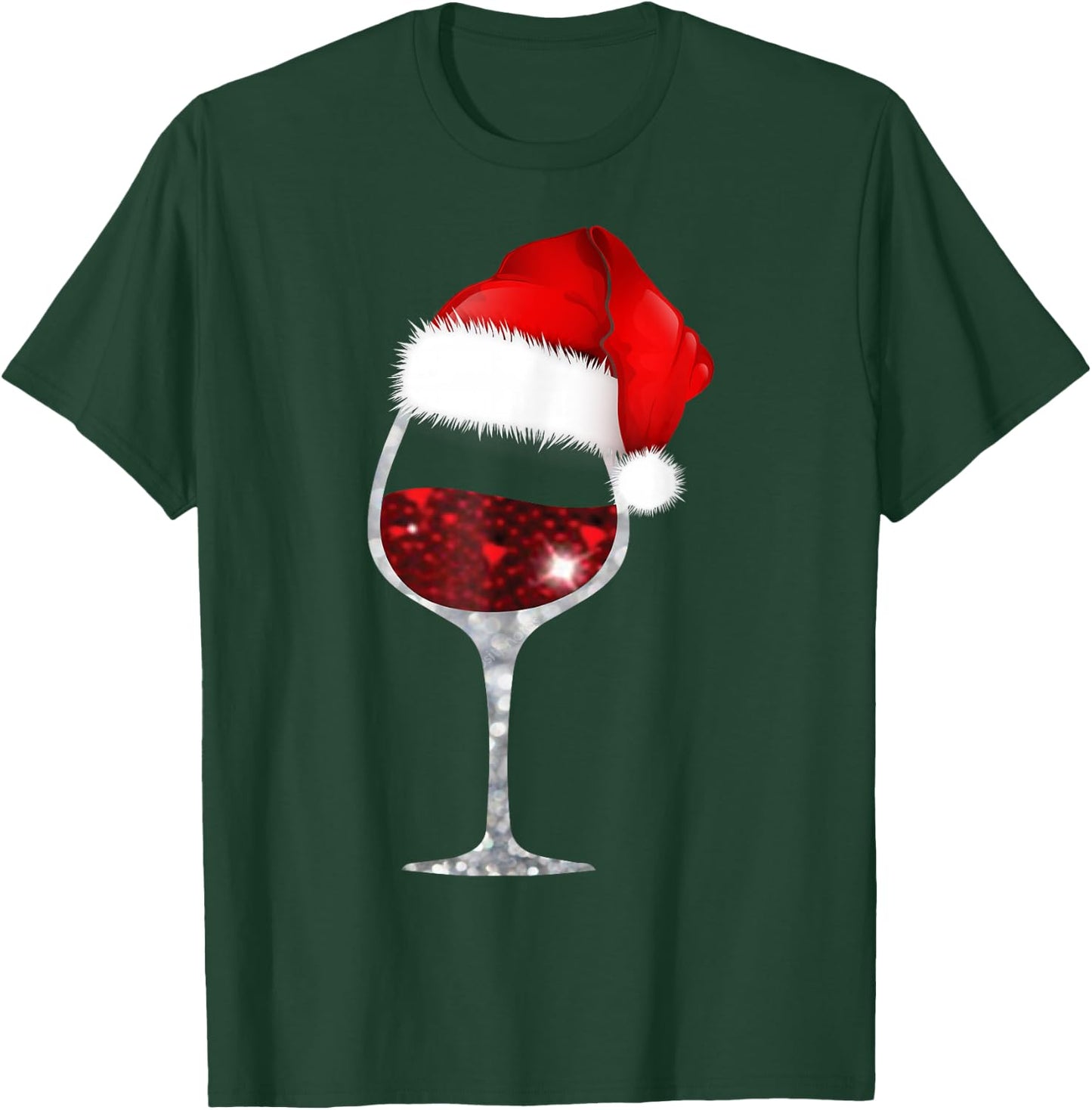 Wine Glass Xmas Christmas Wine Lovers Santa Hat Gift T-Shirt - T-Shirt | Forest