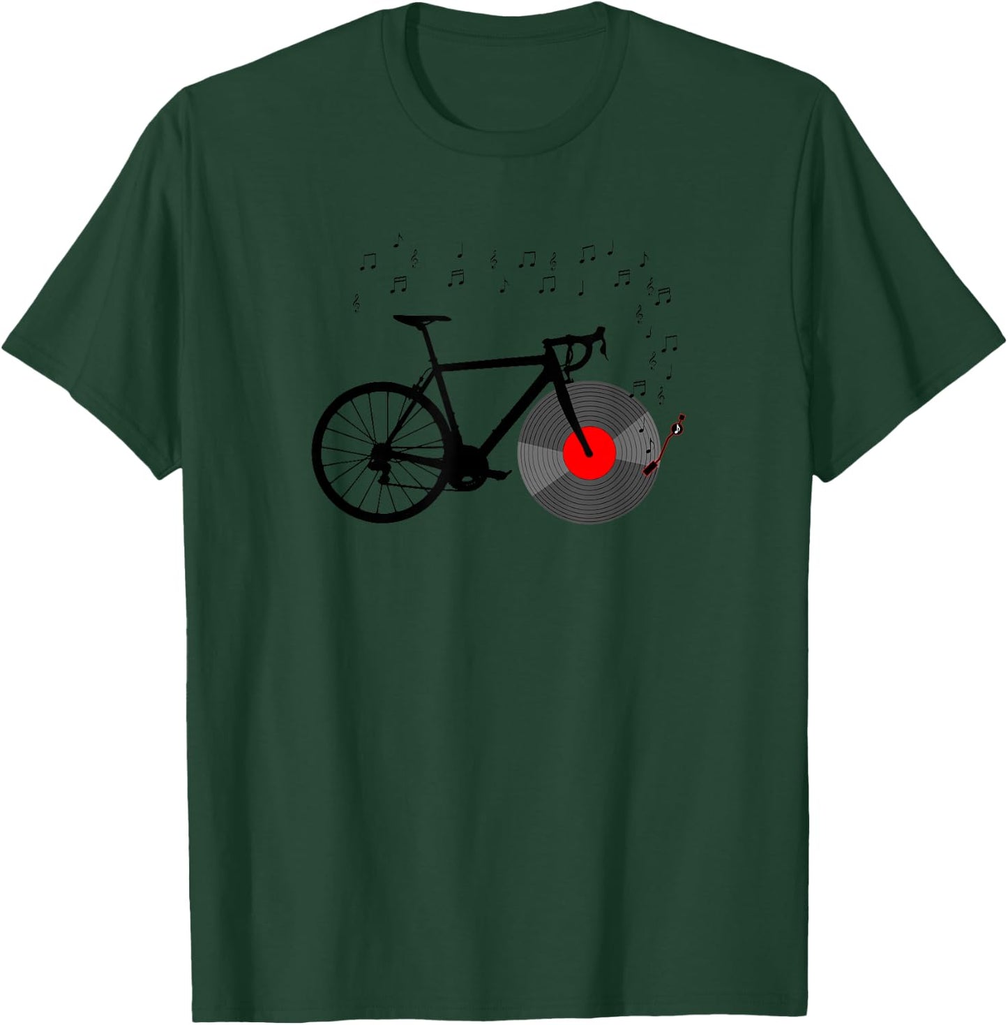 Bicycle Vinyl Record Player Bike Sound Music Notes T-Shirt - T-Shirt | Forest