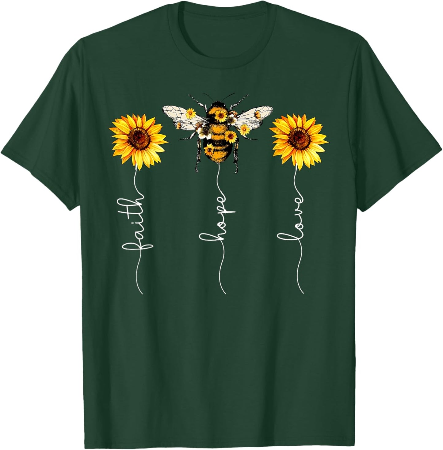 Faith Hope Love Sunflower Bee Jesus Christian Bible Verse T-Shirt - T-Shirt | Forest