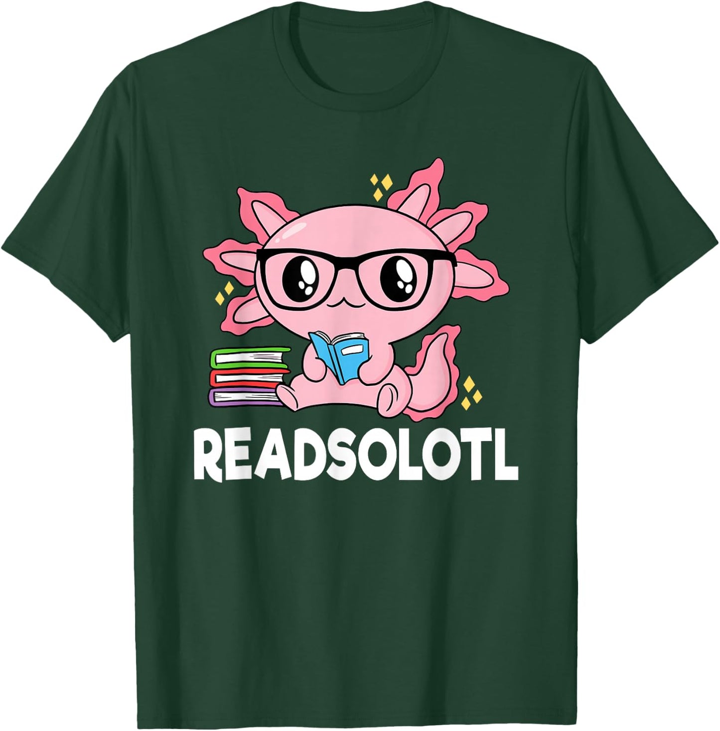 Readsolotl Pink Kawaii Axolotl Book Lover Funny Reading T-Shirt - T-Shirt | Forest