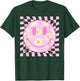 Retro Happy Smile Face Checkered Pattern Pink Daisy Flower T-Shirt - T-Shirt | Forest
