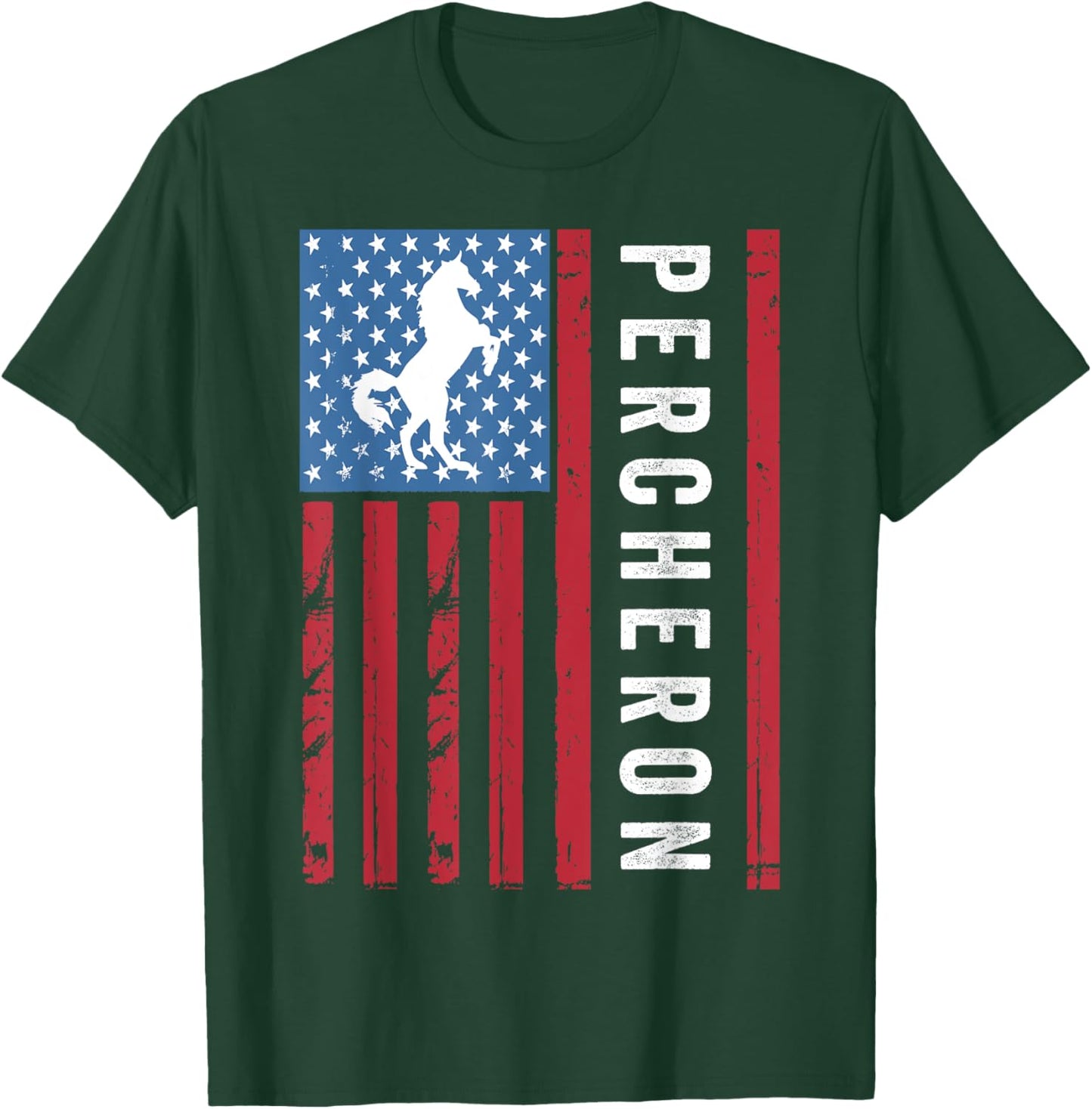 Percheron Horse with American Flag, Percheron Horse Women Kids Men T-Shirt - T-Shirt | Forest