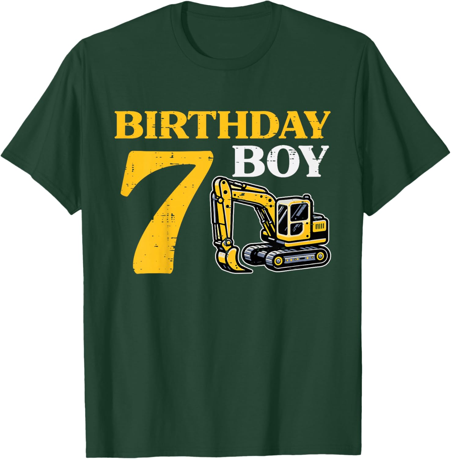 Kids 7th Birthday Boy Excavator 7 Construction Bday Boys Kids T-Shirt - T-Shirt | Forest