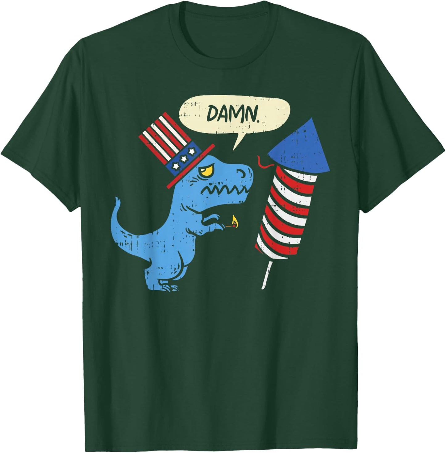 Damn TRex Short Hands Firecracker Funny Firework 4th of July T-Shirt - T-Shirt | Forest