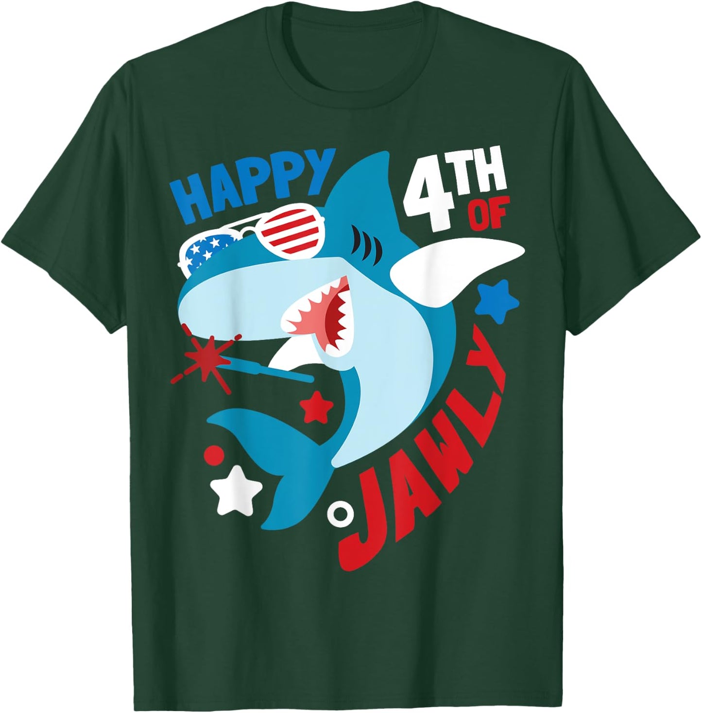 Happy 4th Of Jawly Shark Funny 4th Of July Gift T-Shirt - T-Shirt | Forest