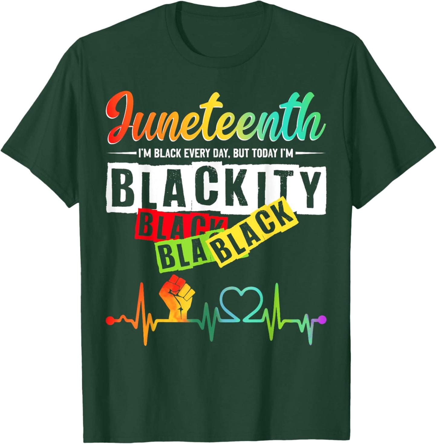 Juneteenth Blackity Heartbeat Black History African America T-Shirt - T-Shirt | Forest