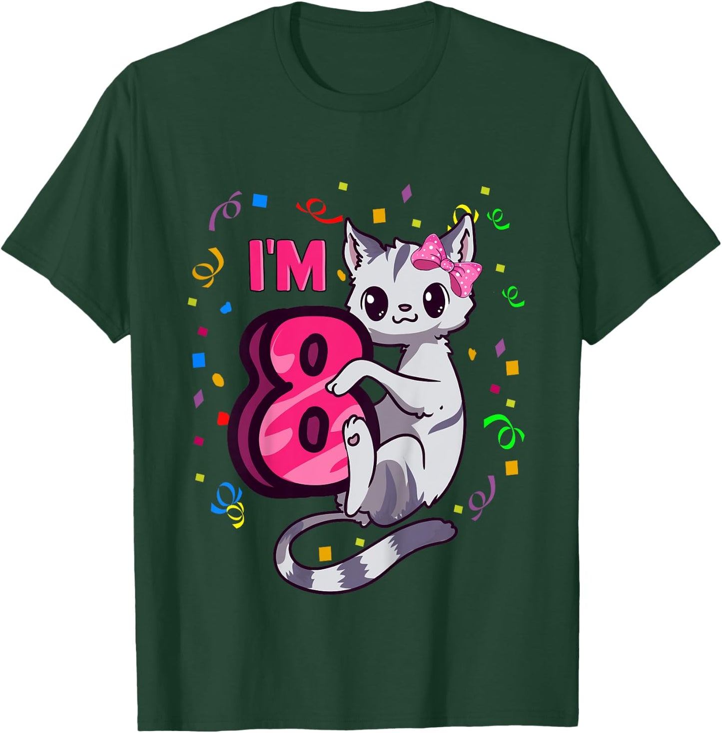 Girls 8th Birthday Outfit I'm 8 Years Old Cat Kitty Kitten T-Shirt - T-Shirt | Forest