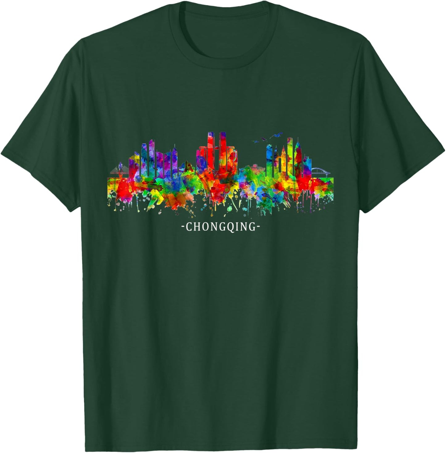Watercolor Souvenir sky line chongqing china T-Shirt - T-Shirt | Forest