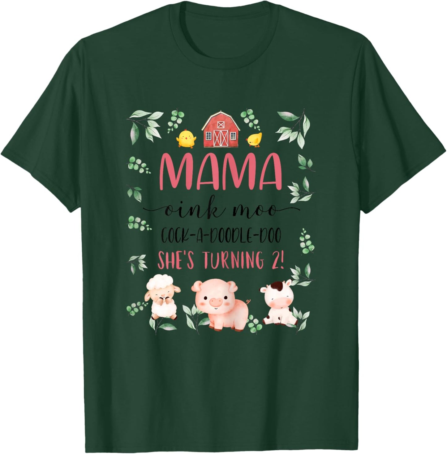 Mama Mom 2nd Birthday Oink Moo Cockadoodle Doo Second Bday T-Shirt - T-Shirt | Forest