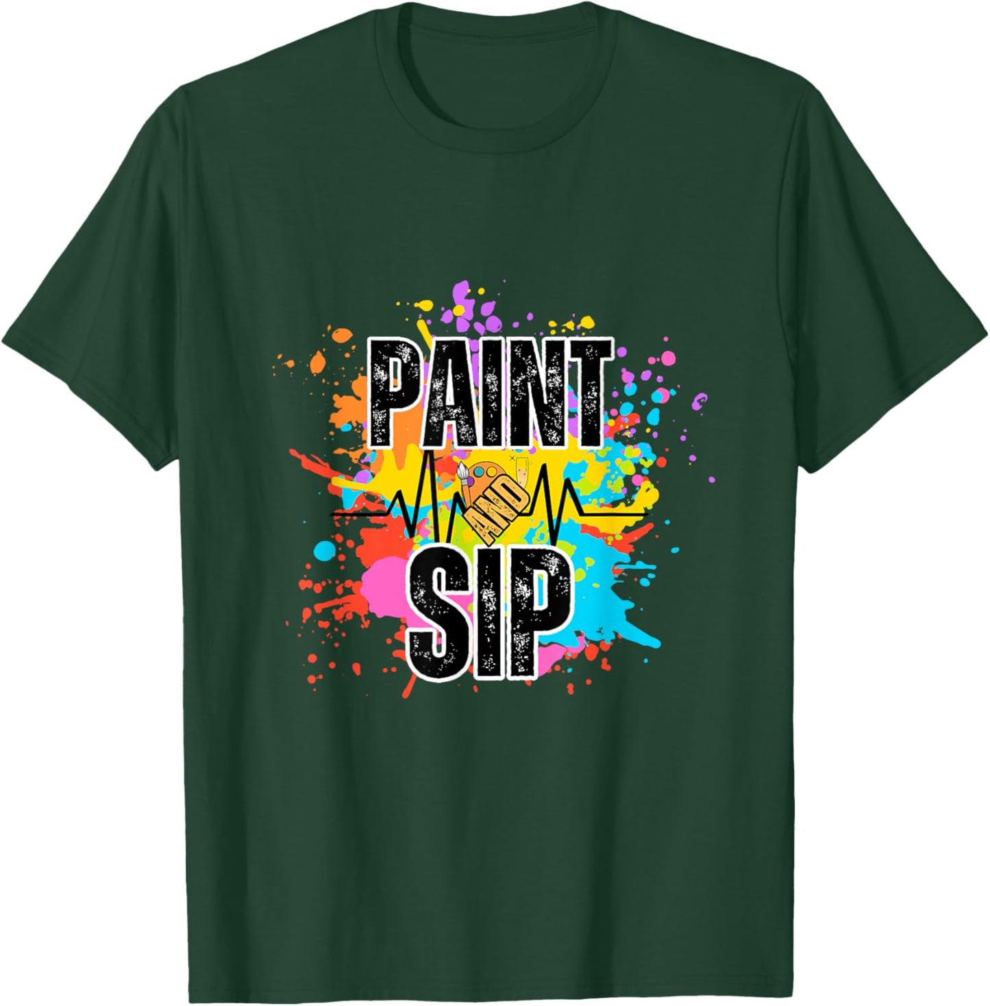 Paint and Sip Party Art Funny Wine Drinking Rainbow Paint T-Shirt - T-Shirt | Forest