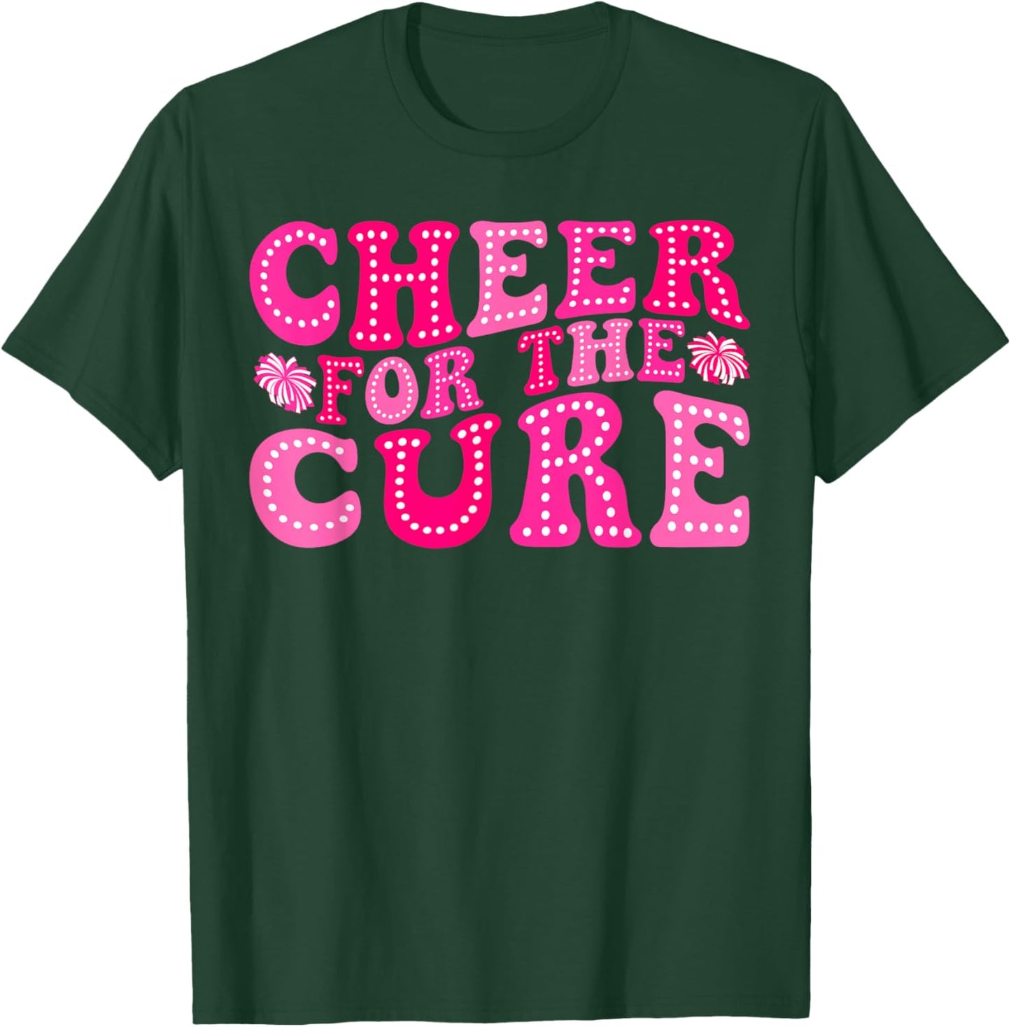 Cheer For The Cure Retro Breast Cancer Awareness Cheerleader T-Shirt - T-Shirt | Forest