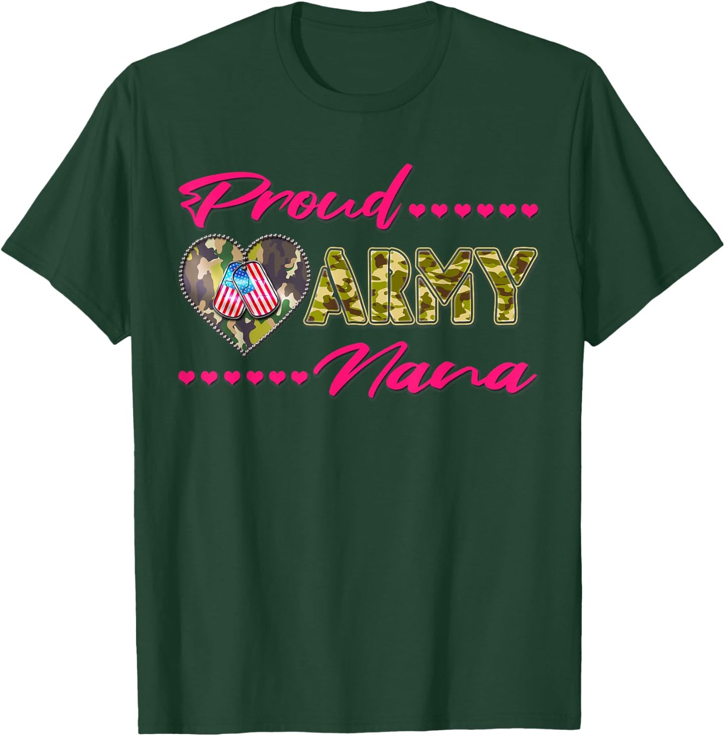 Proud Army Nana - Camo US Flag Dog Tag Military Grandma Gift T-Shirt - T-Shirt | Forest