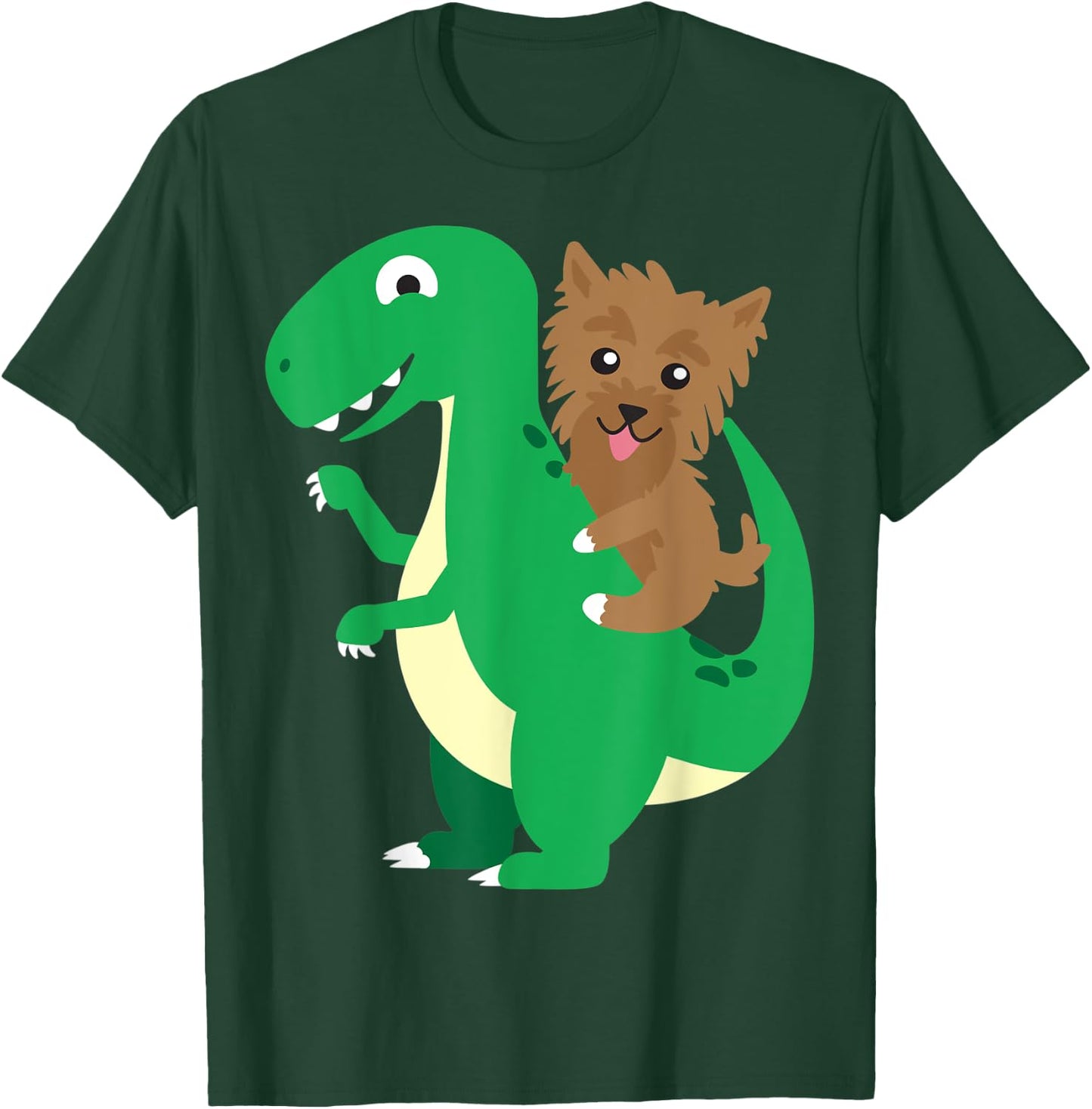Yorkie Riding T-Rex Cool Dinosaur Dino Dog Halloween Costume Men Women Kids T-Shirt - T-Shirt | Forest