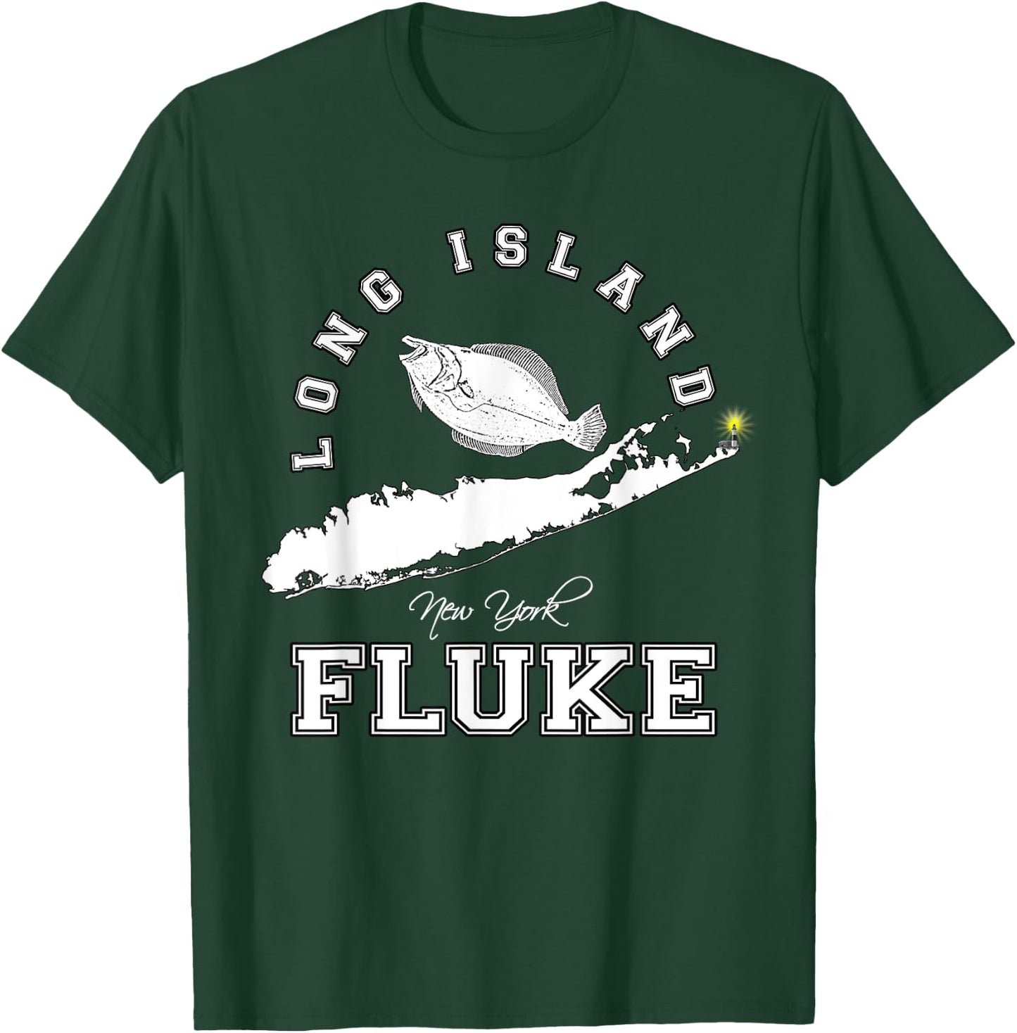 Long Island New York Fluke Fishing Graphic T-Shirt - T-Shirt | Forest