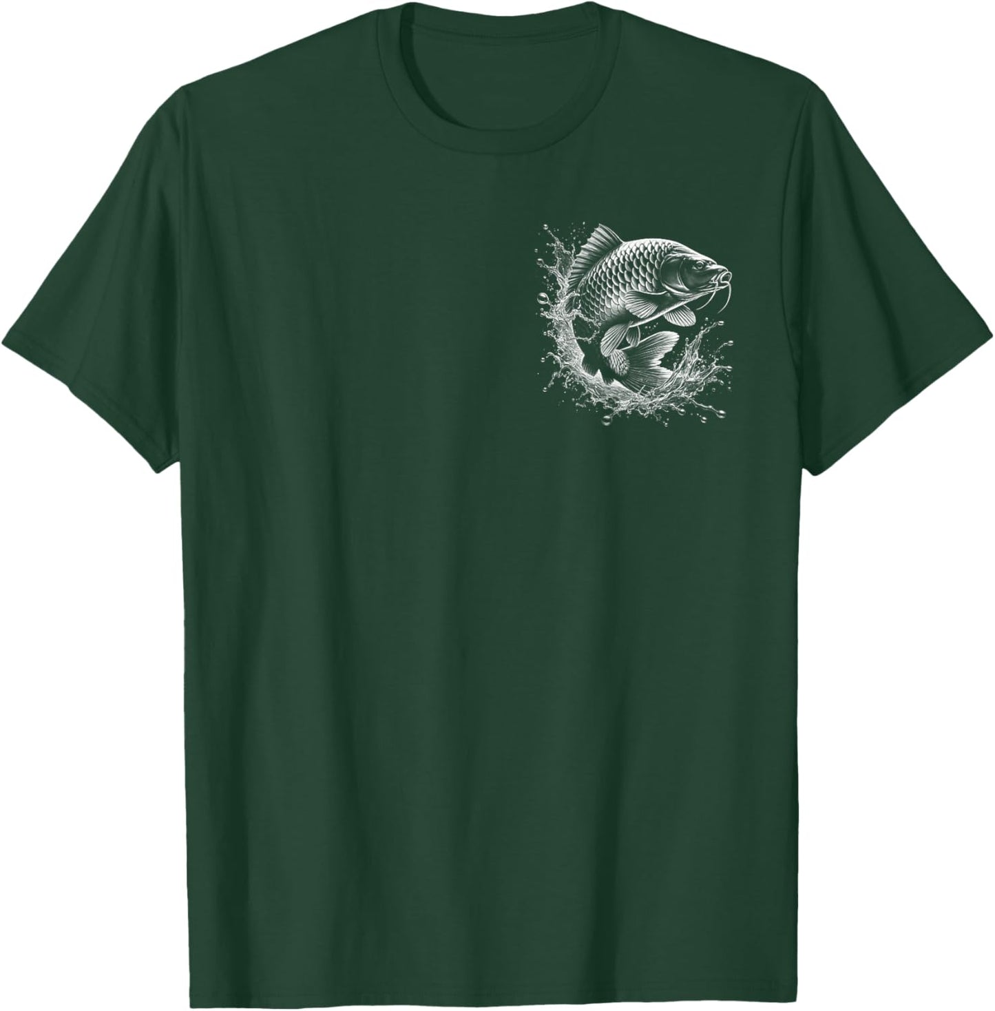 Karpfen im Sprung auf Brust - Fisch-Design für Angler T-Shirt - T-Shirt | Forest