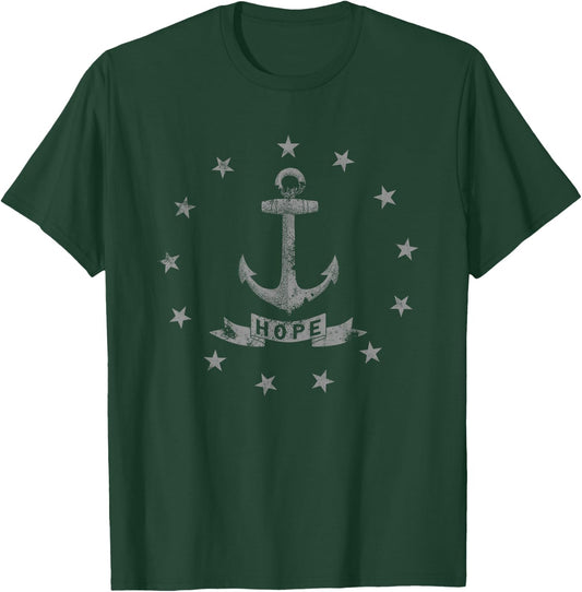 Distressed vintage retro USA Hope Rhode Island State flag T-Shirt - T-Shirt | Forest