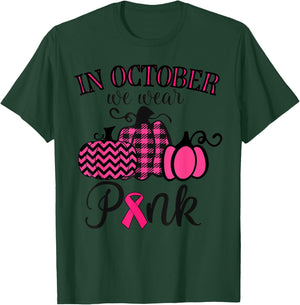 In October We Wear Pink Thanksgiving Breast Cancer Awareness T-Shirt - T-Shirt | Forest