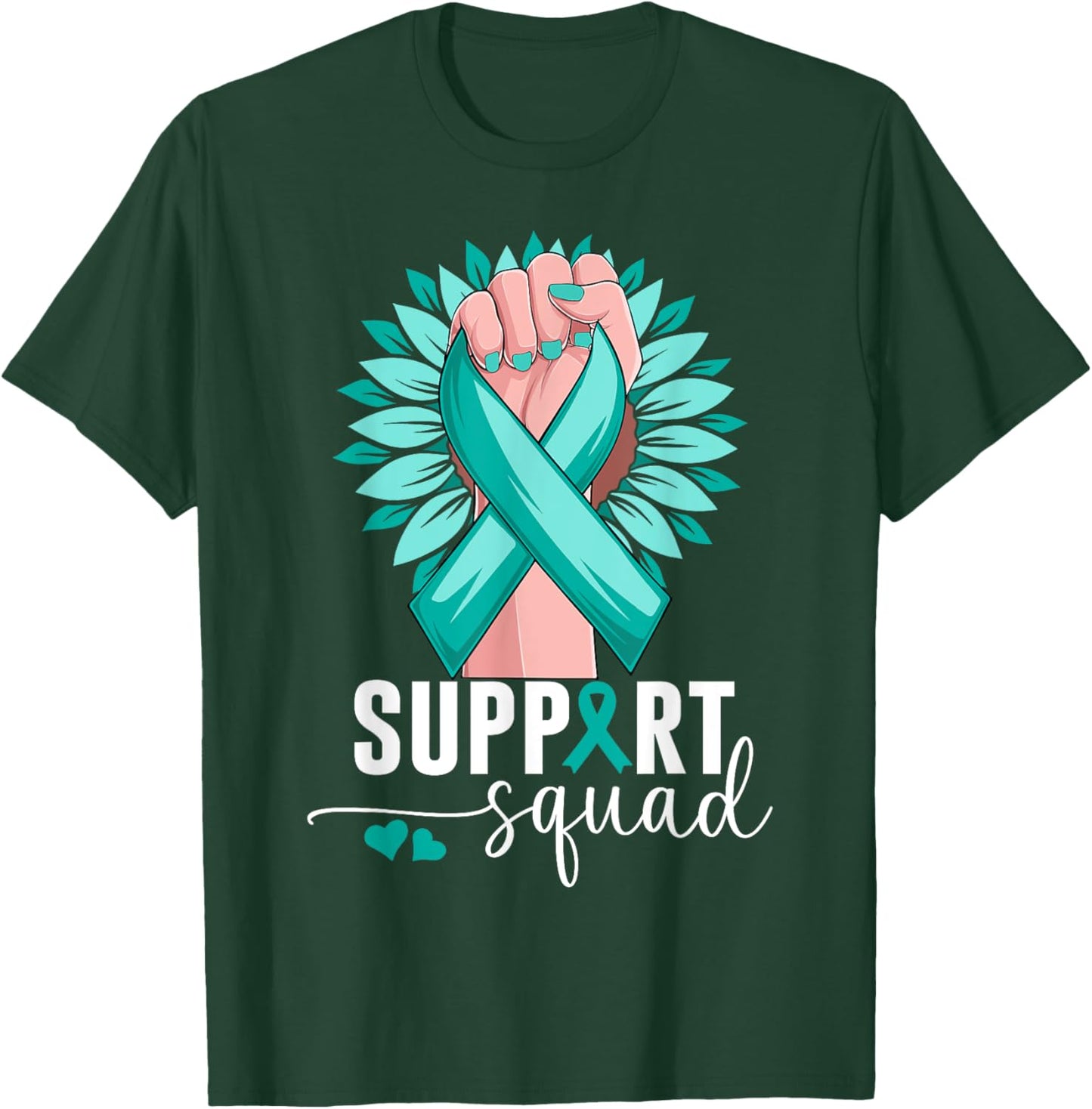 Support Squad Cervical Cancer Awareness Teal & White Ribbon T-Shirt - T-Shirt | Forest